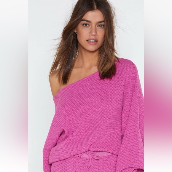 Nasty Gal Knit Happens 2 Pc Hot Pink Sweater Top And Short Lounge Set Woman’s M - Picture 3 of 15